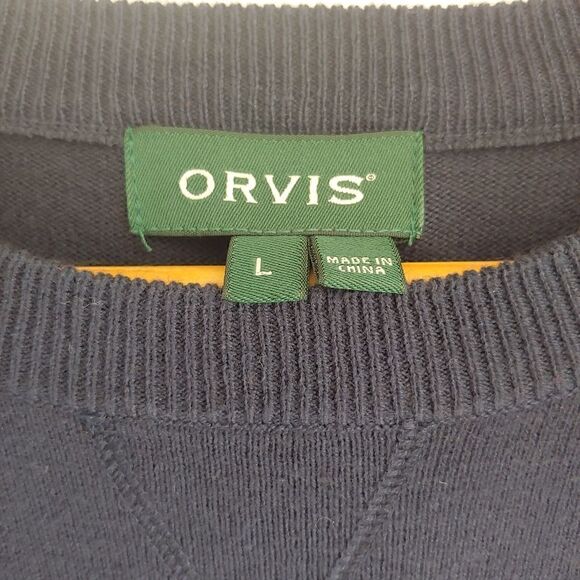Orvis Mens Cotton/Silk/Cashmere Blend Crewneck Sweater Navy Blue Size L - Picture 2 of 6